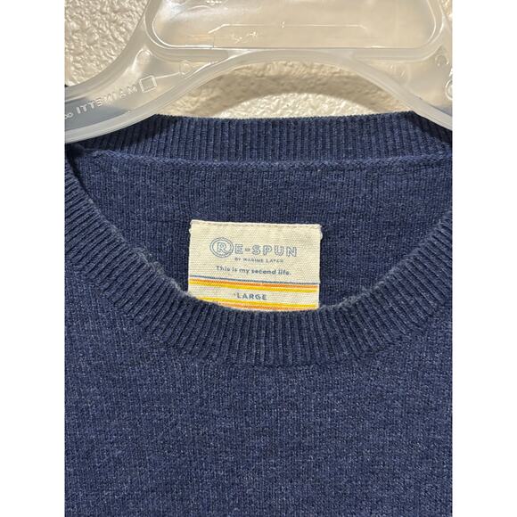 Men’s Re-Spun Marine Layer Sweater Blue Striped Long Sleeve Wool Sz L Large - Picture 4 of 5